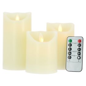 Set of 3 warm white flickering flame LED candles with remote control
