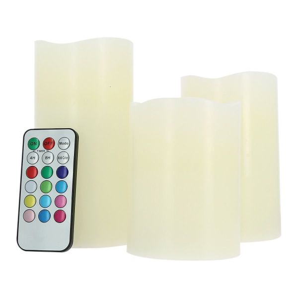 Lot de 3 Bougies LED RGB 12 Couleurs - Véritable Cire avec Télécommande - Bougie  LED Sans Flamme - Mode Flamme Vacillante - Hauteur 10cm, 12,5cm, 15cm -  Achat & prix