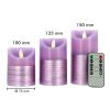 Set of 3 Warm White Flickering Flame Violet Candles with Remote Control