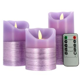 Juego de 3 velas violetas con llama parpadeante de color blanco cálido con control remoto