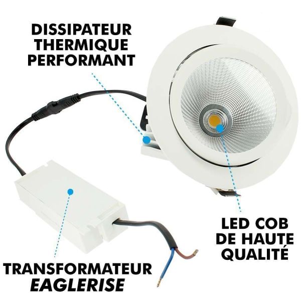Transfo EAGLERISE snail LED spotlight COB 40W adjustable recessed