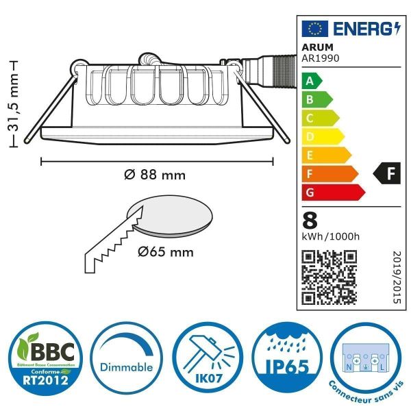 Set of 8 LED recessed spotlights 8W MILAN CCT IP65 IK07 with Dimmable transformer
