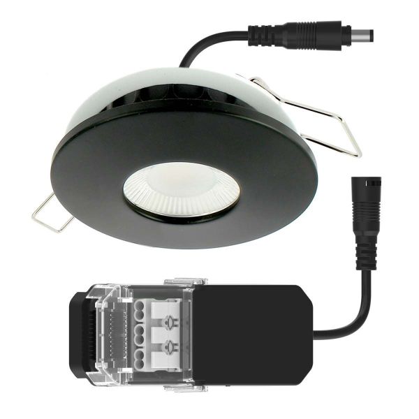 Faretto LED da incasso 8W MILANO CCT IP65 IK07 Ghiera tonda nera con trasformatore dimmerabile