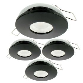 Set of 4 LED Recessed Spots 8W MILAN CCT IP65 IK07 Black Round Bezel with Dimmable Transformer