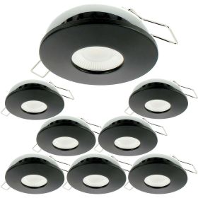 Set of 8 LED Recessed Spotlights 8W MILAN CCT IP65 IK07 Black Round Bezel with Dimmable Transformer