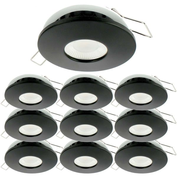 Conjunto de 10 Focos LED Empotrables 8W MILAN CCT IP65 IK07 Negro Bisel Redondo con Transformador Regulable