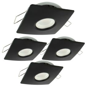 Set of 4 LED Recessed Spots 8W MILAN CCT IP65 IK07 Black Square Collar with Dimmable Transformer