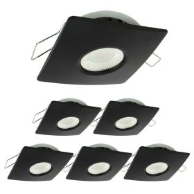 Set of 6 LED Recessed Spotlights 8W MILAN CCT IP65 IK07 Black Square Collar with Dimmable Transformer