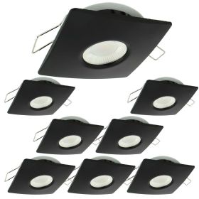 Conjunto de 8 Focos LED Empotrables 8W MILAN CCT IP65 IK07 Collar Cuadrado Negro con Transformador Regulable
