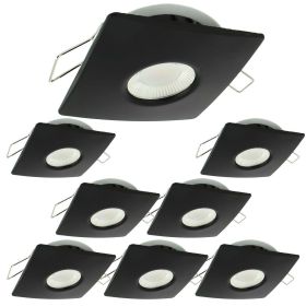 Set of 8 LED Recessed Spotlights 8W MILAN CCT IP65 IK07 Black Square Collar with Dimmable Transformer