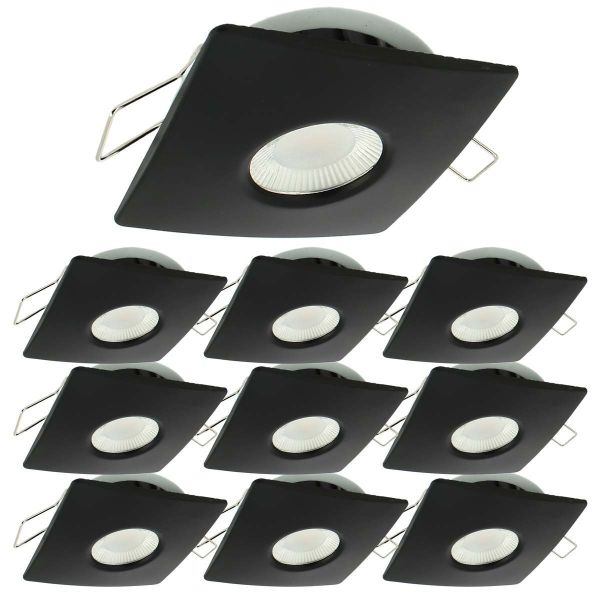 Set de 10 Focos Empotrables LED 8W MILAN CCT IP65 IK07 Collar Cuadrado  Negro con Transformador
