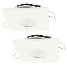 Set of 2 LED Recessed Spots 8W MILAN CCT IP65 IK07 White Square Collar with Dimmable Transformer