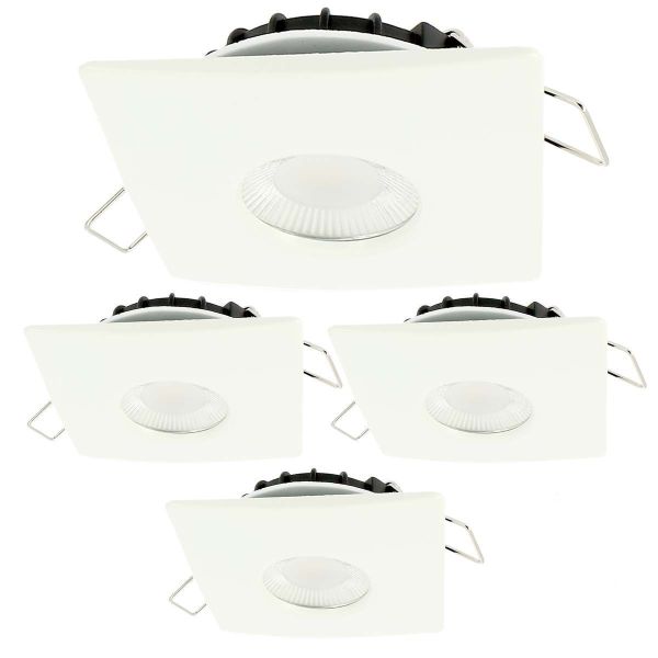 Set of 4 LED recessed spotlights 8W MILAN CCT IP65 IK07 White square frame with Dimmable transformer