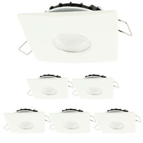Set of 6 8W LED Recessed Spots MILAN CCT IP65 IK07 White Square Bezel with Dimmable Transformer