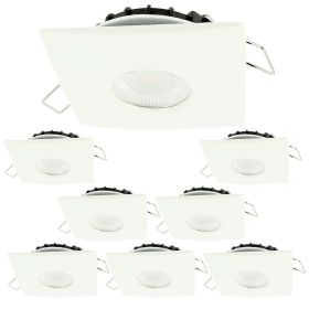 Set of 8 LED Recessed Spots 8W MILAN CCT IP65 IK07 White Square Bezel with Dimmable Transformer