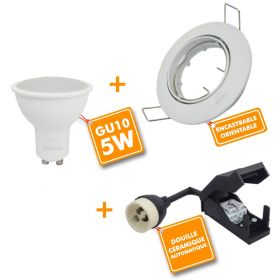 Set of 10 white LED downlight fully orientable with Bulb GU10 230V 5W