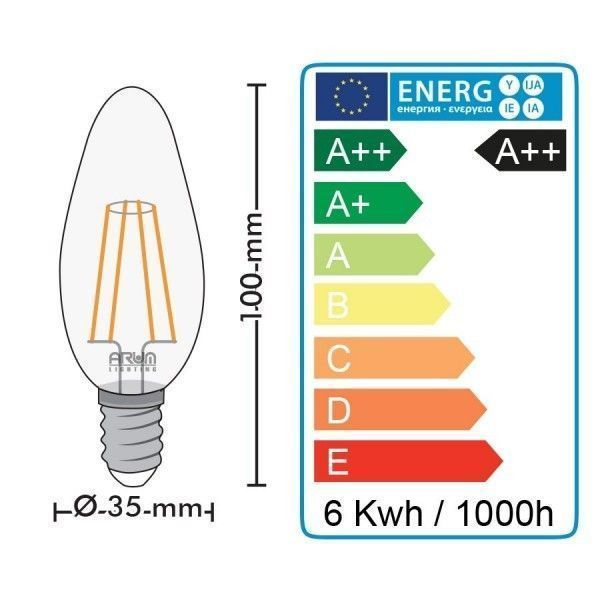 Pack of 10 LED bulbs E14 Flame Filament 6W Eq 60W warm white 2700K