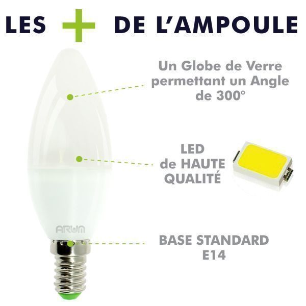 Ampoule LED Dimmable E14 Forme Bougie, 5W Équivalent À 40W, Blanc
