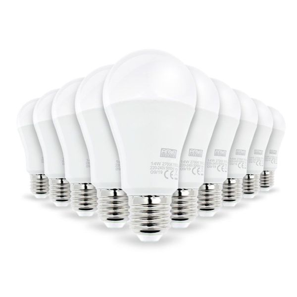 Set of 10 E27 LED bulbs High luminosity 14W Eq 100W