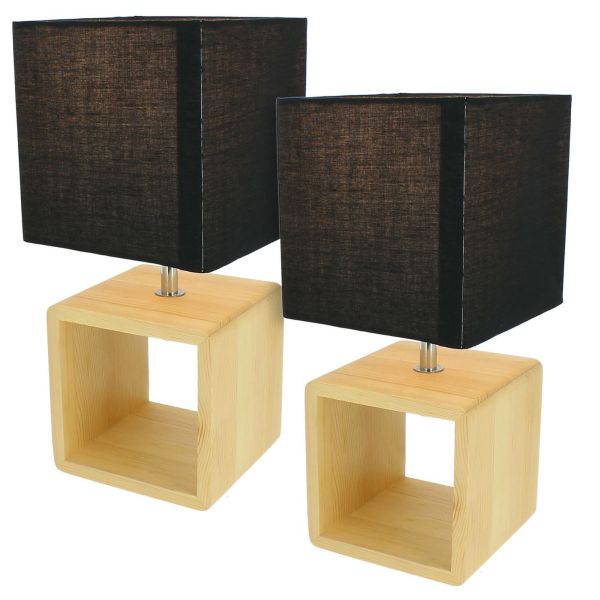 Set of 2 bedside lamps and wooden table E14 30cm BRAGI