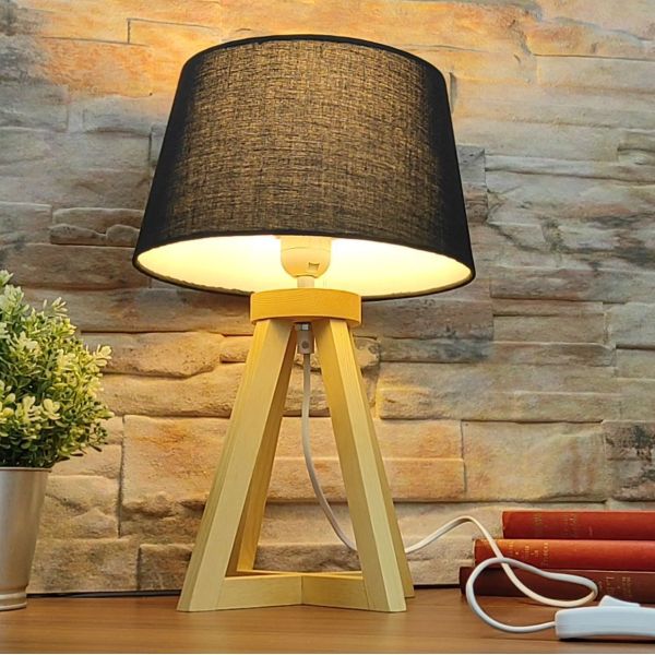 Lampada da tavolo HOD in legno E27 37cm con lampadina LED a filamento bianco caldo da 4,9W