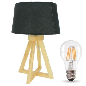 Lampe à poser HOD en bois E27 37cm avec son ampoule 4,9W LED Filament Blanc Chaud