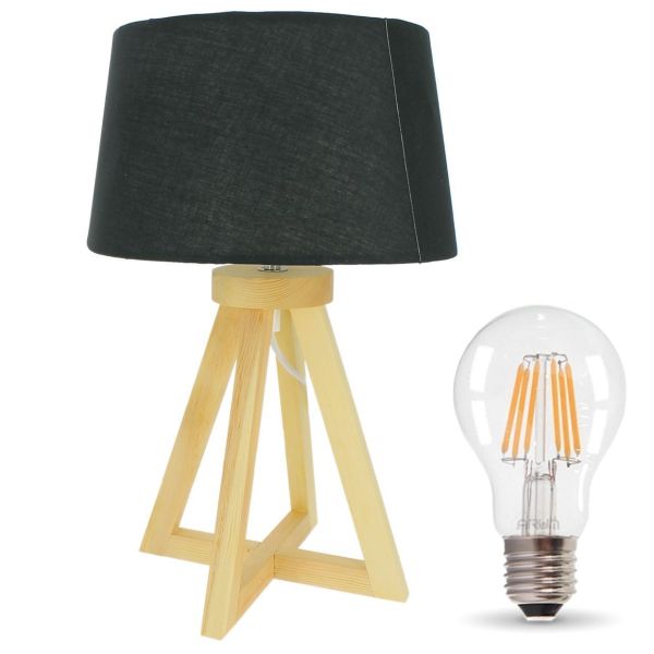 Lampe à poser HOD en bois E27 37cm avec son ampoule 4,9W LED Filament Blanc