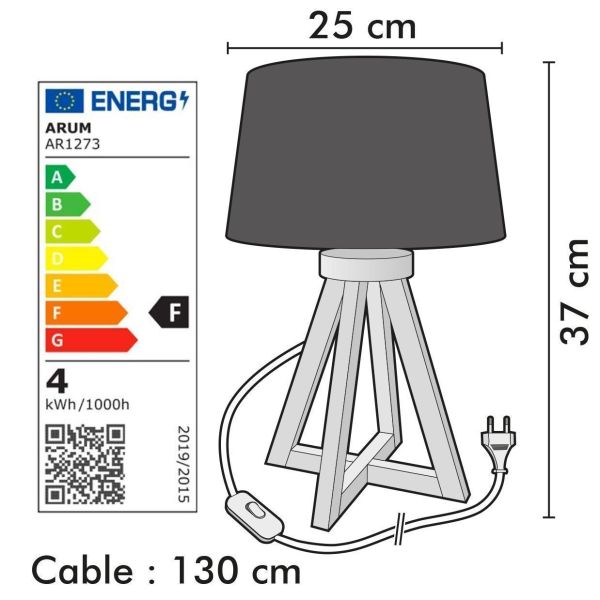 HOD Holz-Tischlampe E27 37 cm mit warmweißer 4,9-W-LED-Glühbirne