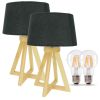 Set aus 2 HOD-Tischlampen aus Holz E27 37 cm mit warmweißen 4-W-LED-Glühlampen