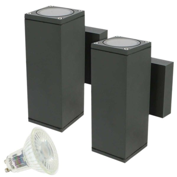 Set of 2 Wall Lights VENICE Square Anthracite Gray Outdoor double beam with 4 LED bulbs GU10 5W