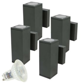 Set of 4 Wall Lights VENICE Square Anthracite Gray Outdoor Double Beam with 8 GU10 5W LED Bulbs