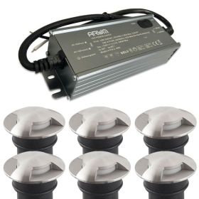 Set of 6 Recessed Ground Lights 3W Mini-CANYON IP67 12V with SELV 50W IP67 transformer