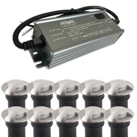 Lot of 10 recessed ground lights 3W Mini-CANYON IP67 12V with SELV 50W IP67 transformer