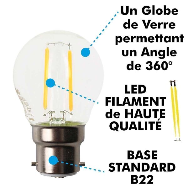 Professionelle Guinguette-Girlande, 10 B22 2 W warmweiße LED-Lampen, 10 Meter, miteinander verbindbar