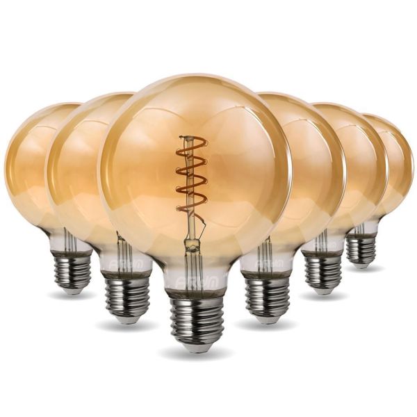 Set di 6 lampadine a LED ambra E95 G95 con filamento vintage decò