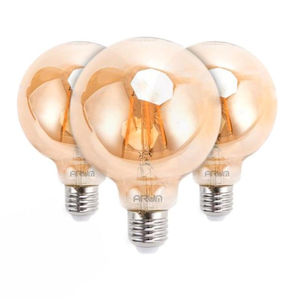 Set di 3 lampadine a LED E27 G95 Filamento ambra 6W