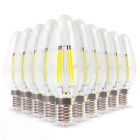 Lot de 10 Ampoules LED  E14 Flamme Filament 6W Eq 60W blanc chaud 2700K