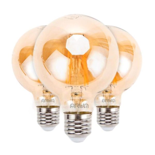 Set di 3 lampadine a LED a filamento ambra E27 G80 da 6 W.