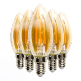 Lot of 5 LED Bulbs E14 C35 Amber Filament 4W