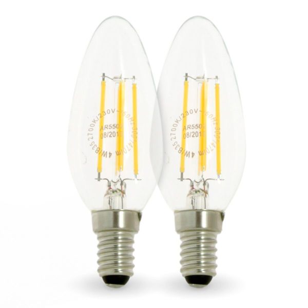 Set di 2 lampadine a LED a filamento di fiamma 4w eq. Base 40W E14