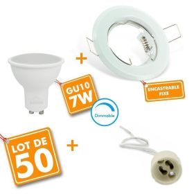 50 Complete white recessed LED spotlight with GU10 7W variable bulb