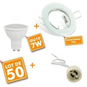 50 Complete white recessed LED spotlight with GU10 7W Eq 60W bulb