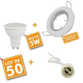 50 Complete white adjustable recessed LED spotlight with 5W GU10 bulb Eq 50W