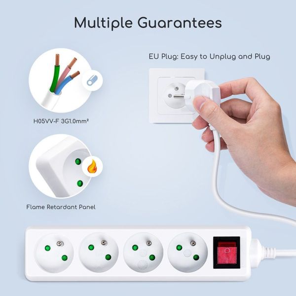 Power strip 4 sockets 150 cm of Cable with switch