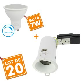 Set of 20 Fixed Recessed Spotlights White GU10 CASTEL UGR BBC RT2012 Low Luminance with GU10 230V 7W Dimmable Bulb