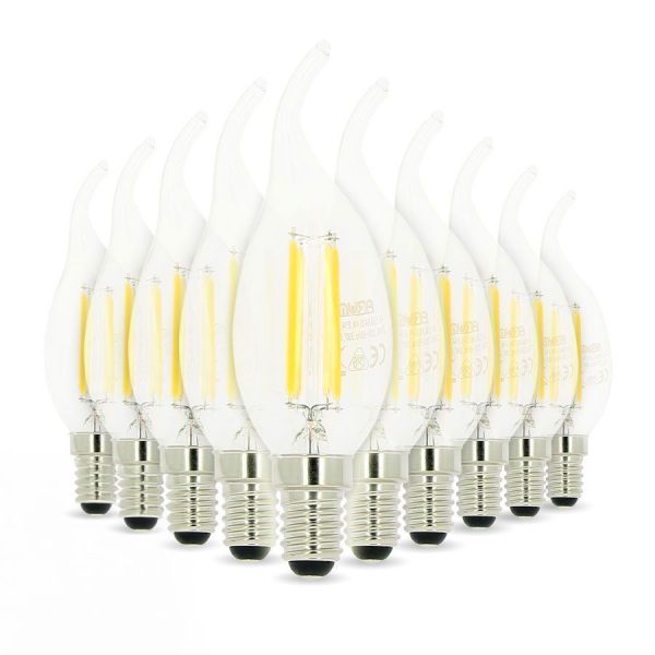 Lot de 10 Ampoules LED Flamme E14 4W filament Eq 40W Blanc chaud