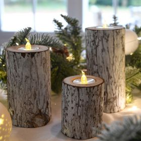 3 velas LED decorativas con forma de tronco de árbol a pilas