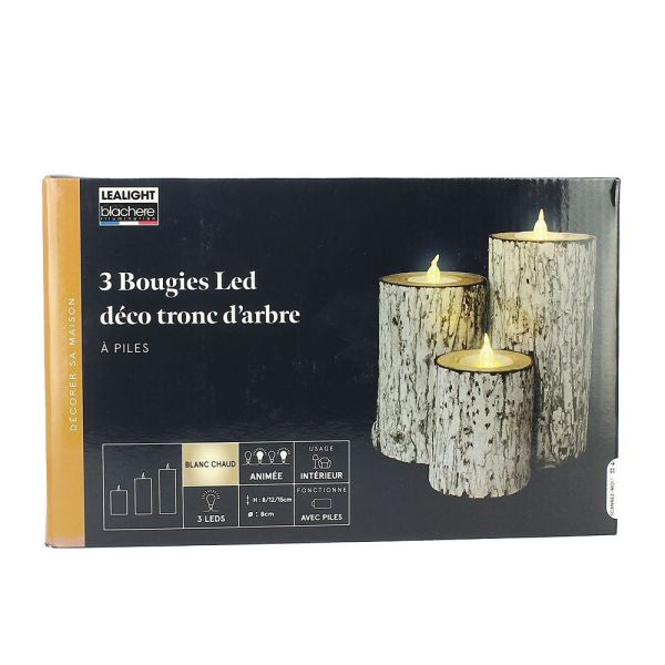 3 Battery-powered tree trunk decorative LED candles