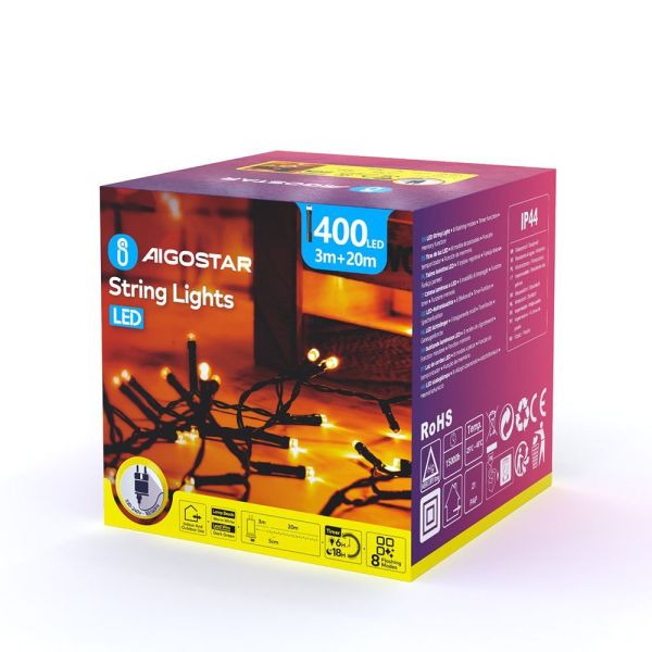 Lichtergirlande 400 LED 20 + 3 Meter warmweißer Sektor