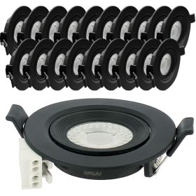 20 Black LED Recessed Spotlights ASTURIA Adjustable 7W Eq. 75W